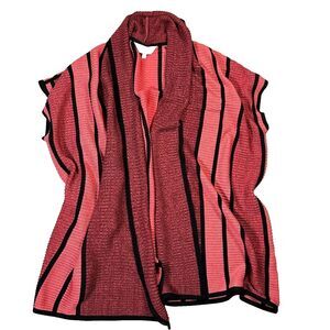 Exclusively Misook Pink Black Relaxed Rib-Knit Cardigan Vest‎ women's Size  S